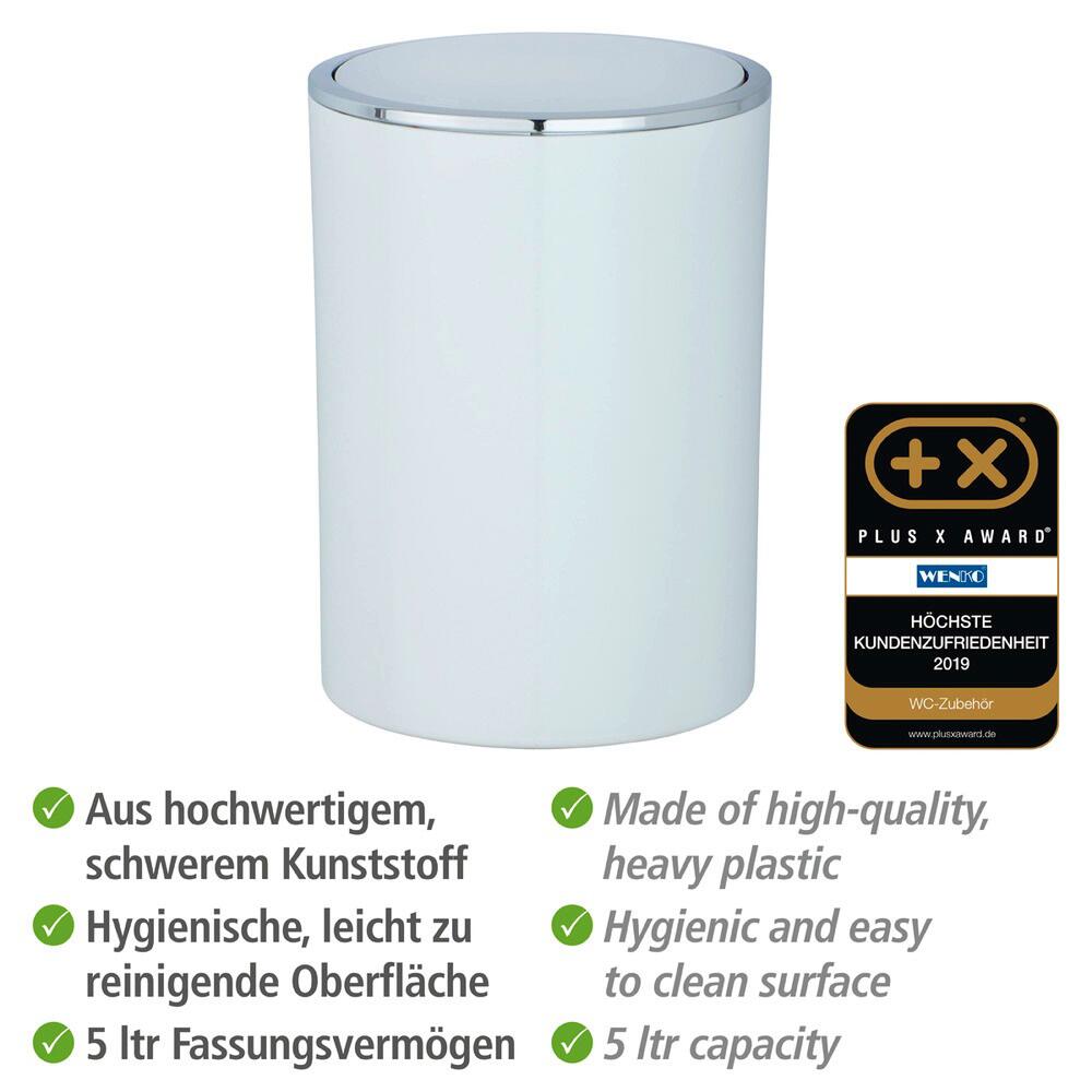 WENKO Schwingdeckeleimer weiß silber Kunststoff H/D: ca. 26x19 cm
