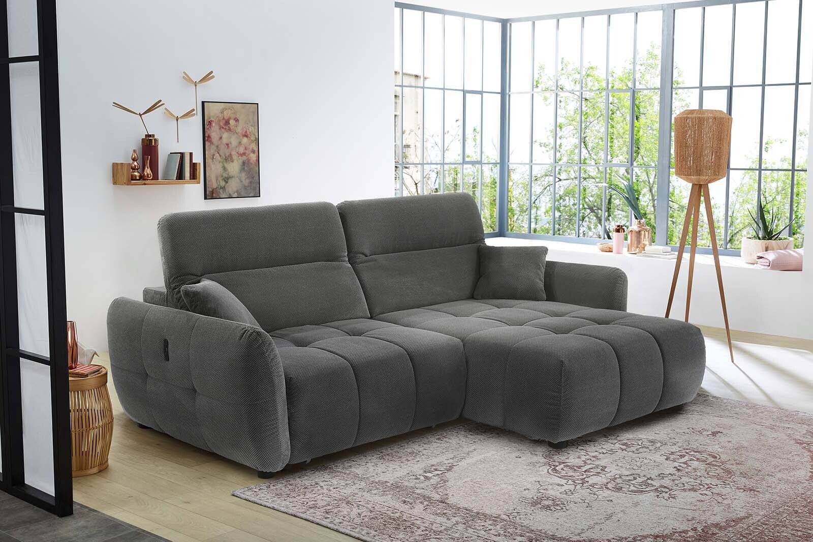 Ecksofa mit elektrischer XXL Sitztiefenverstellung grau Kord B/H/T: ca. 260x106x191 cm