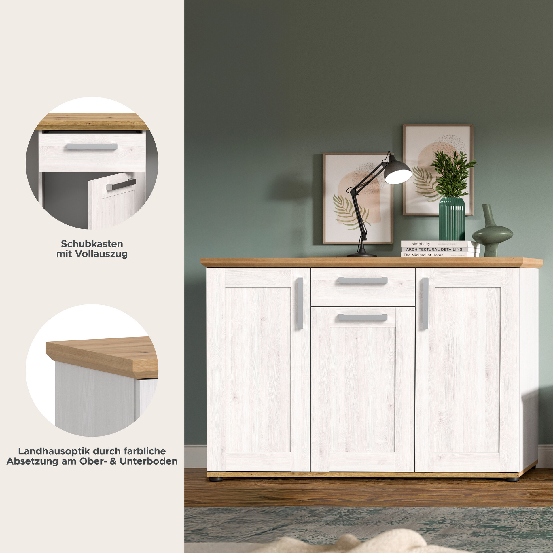 Kommode Verona Sibiu Lärche Nachbildung Eiche Artisan Nachbildung B/H/T: ca. 137x92x39 cm