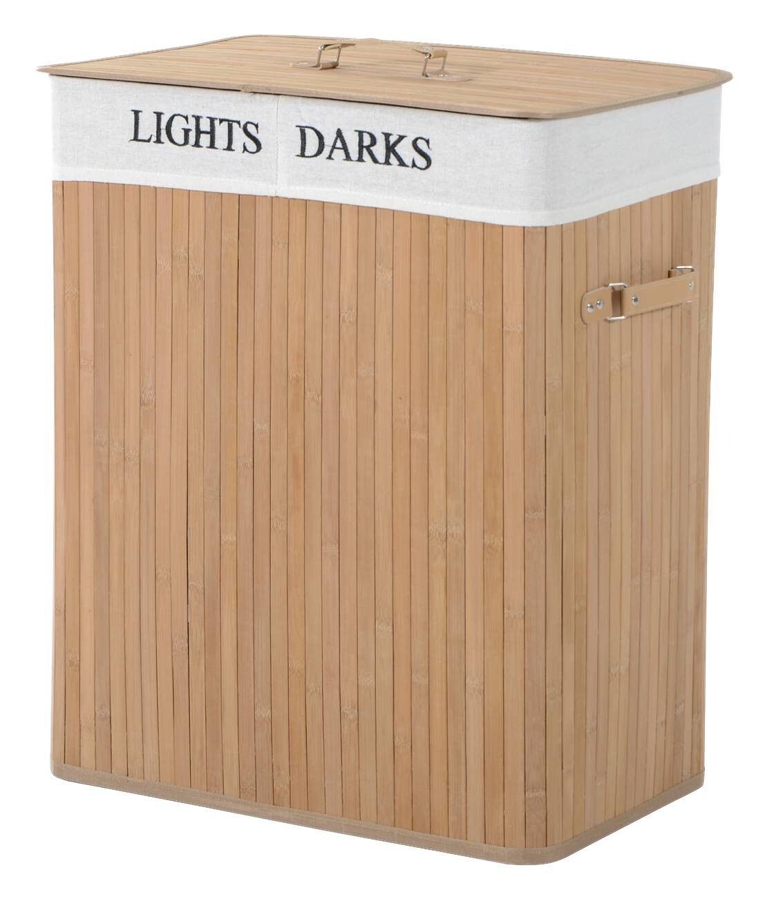 HOMCOM Wäschekorb mit 2 Tragegriffen natur Bambus Stoff Kunststoff B/H/L: ca. 32x63x52 cm