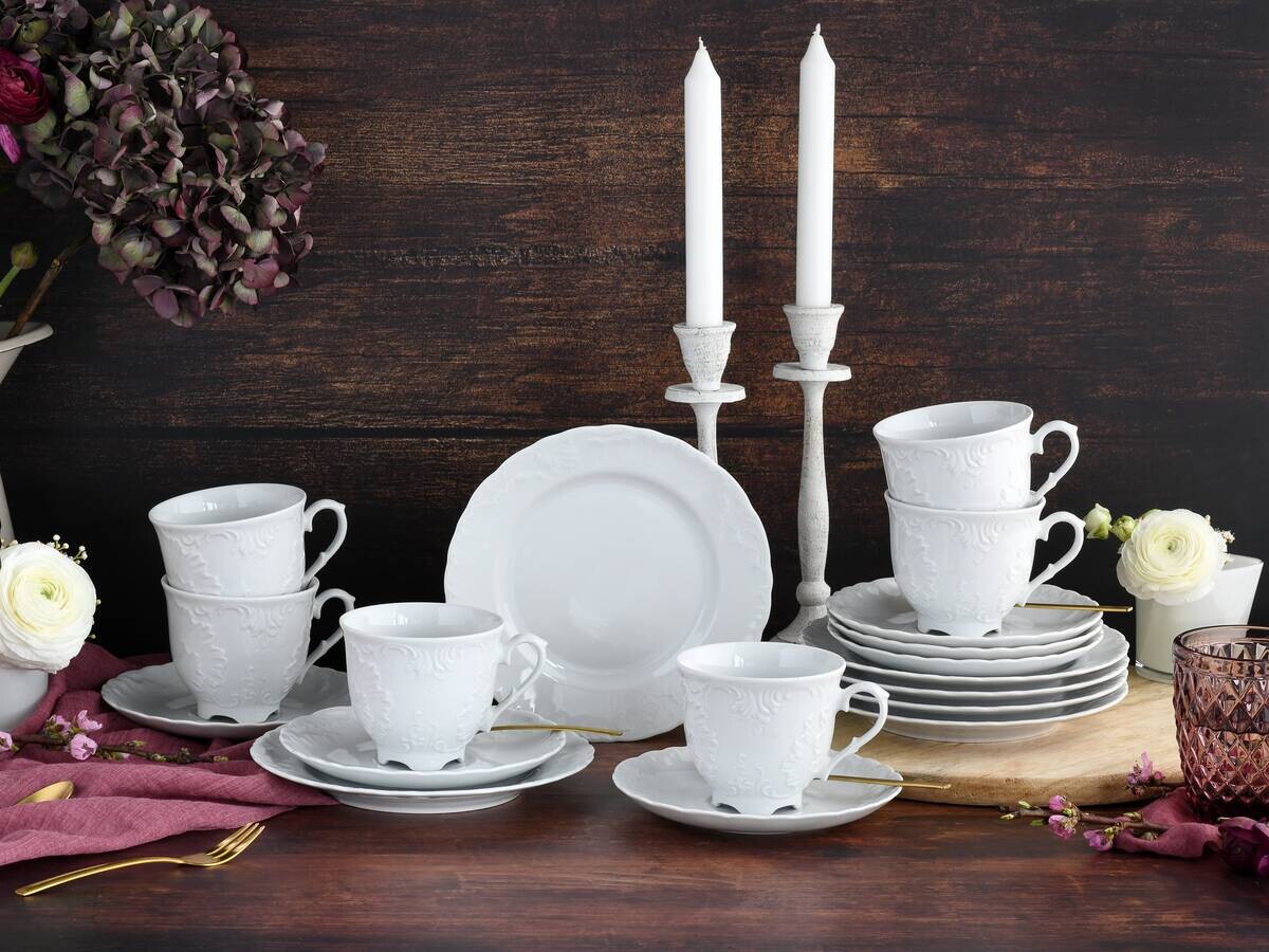 CreaTable Kaffeeservice Rokoko weiß Porzellan 18 tlg.