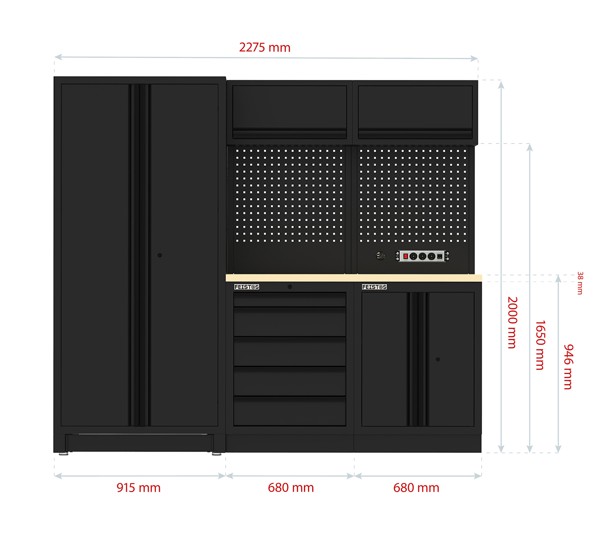 Werkzeugschrank EOS Blackline schwarz B/H/L: ca. 228x200x61 cm