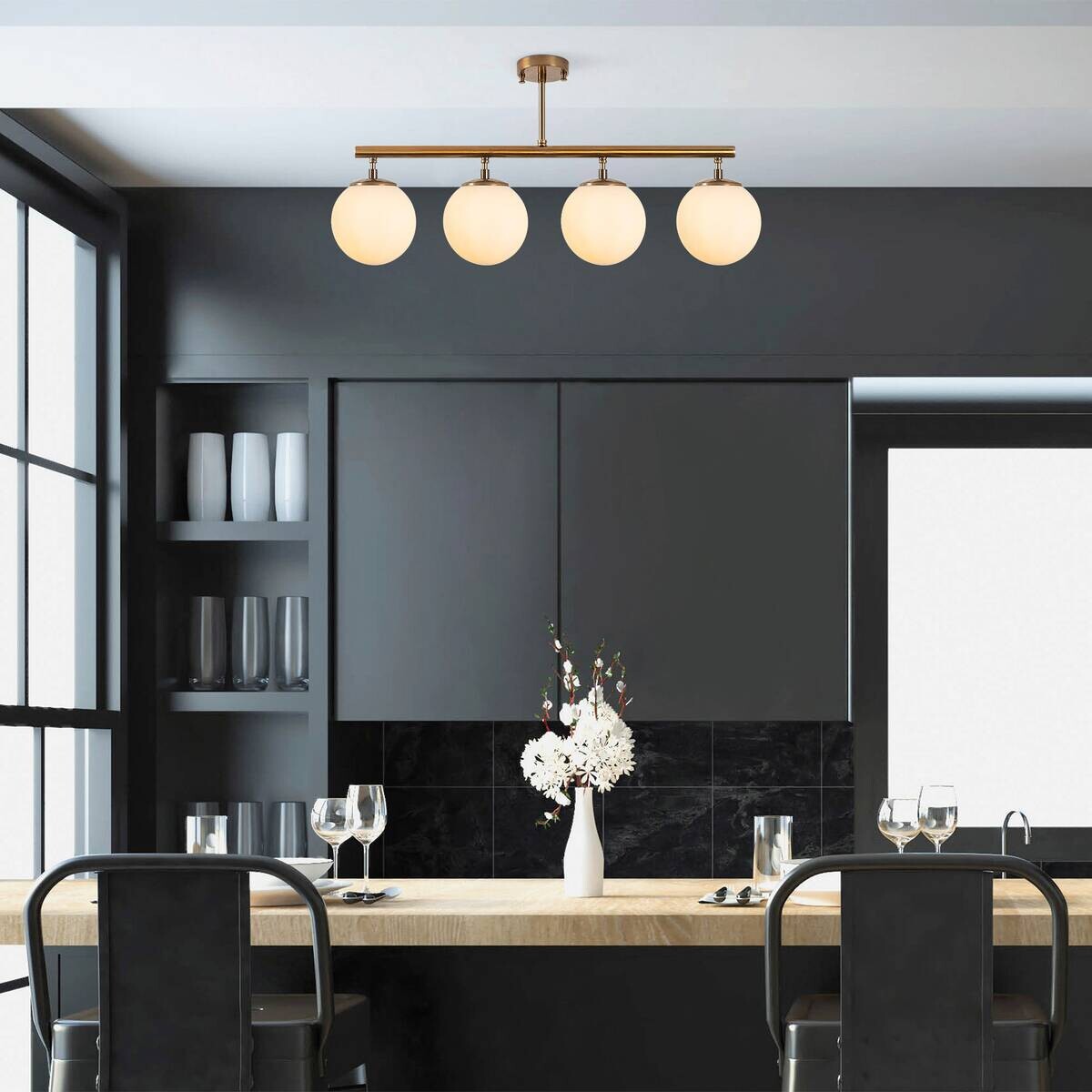 Opviq Deckenleuchte Fazli-10436 Glas B/H/T/L: ca. 70x35x15x70 cm E14 4 Brennstellen