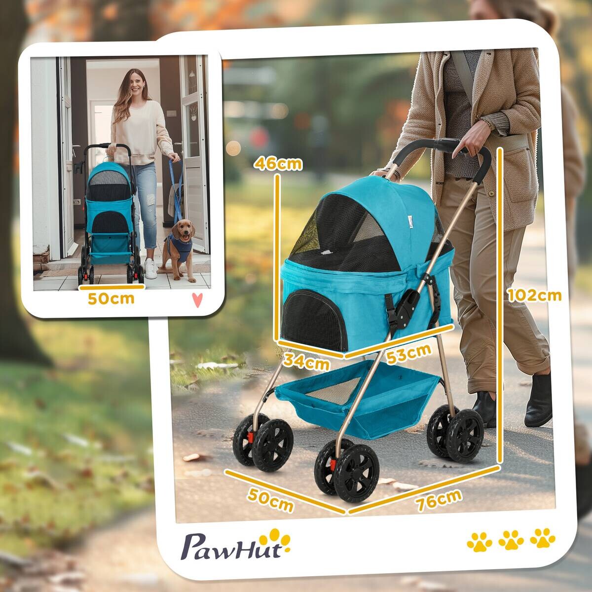 PawHut Hundewagen türkis Polyester B/H/L: ca. 50x102x76 cm