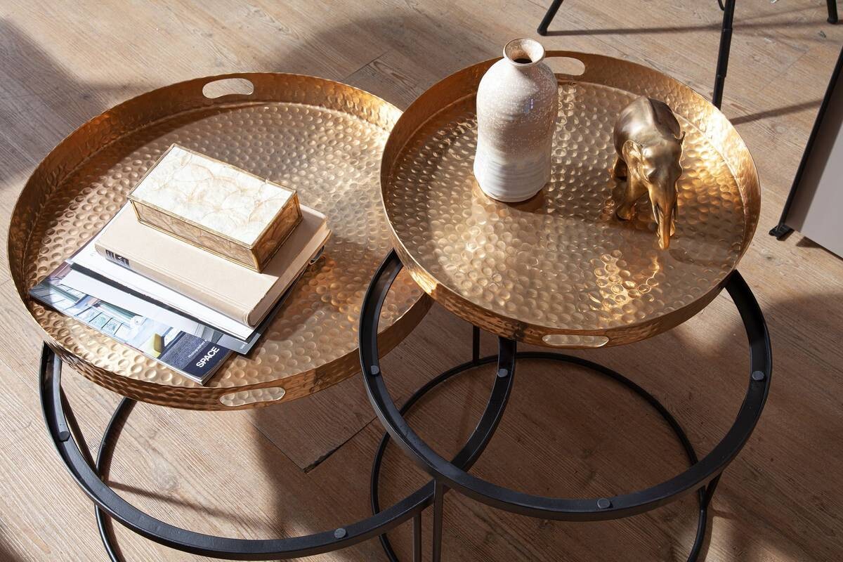 Beistelltisch 2er-Set. gold Metall B/H/T: ca. 38x45x38 cm