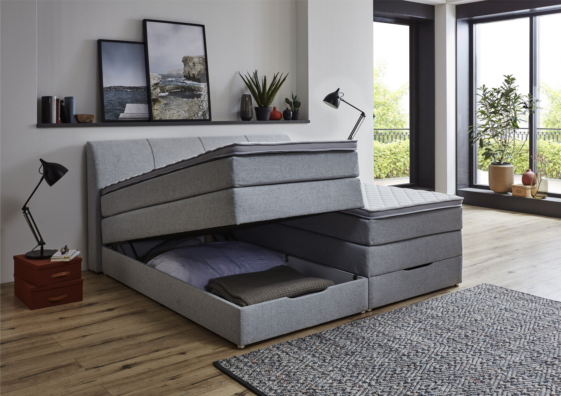 Boxspringbett Fire Silbergrau Liegefläche B/L: ca. 200x200 cm