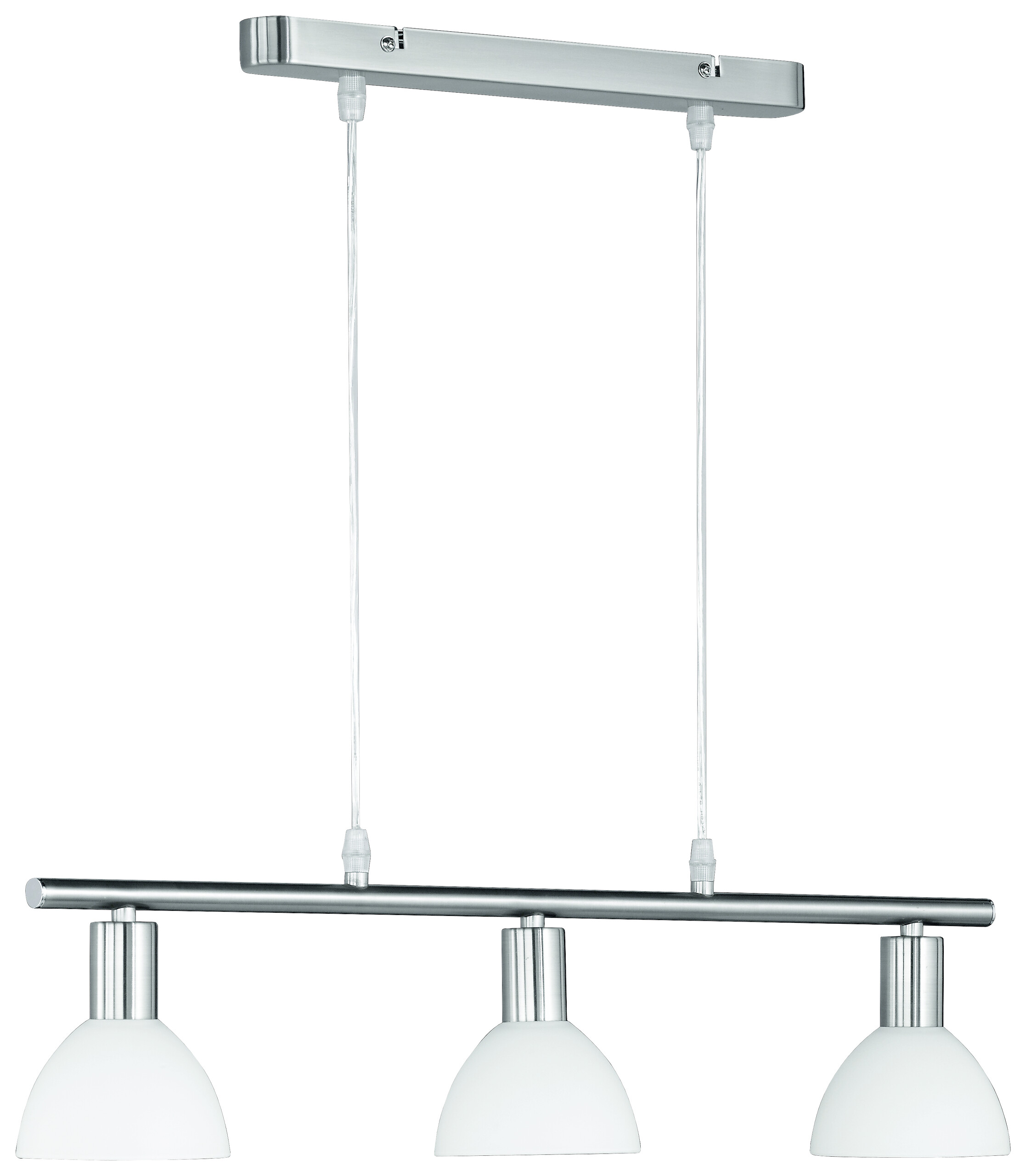 Reality Pendelleuchte Dallas nickel matt weiß Metall Glas B/H/T: ca. 61x120x11 cm E14 3 Brennstellen