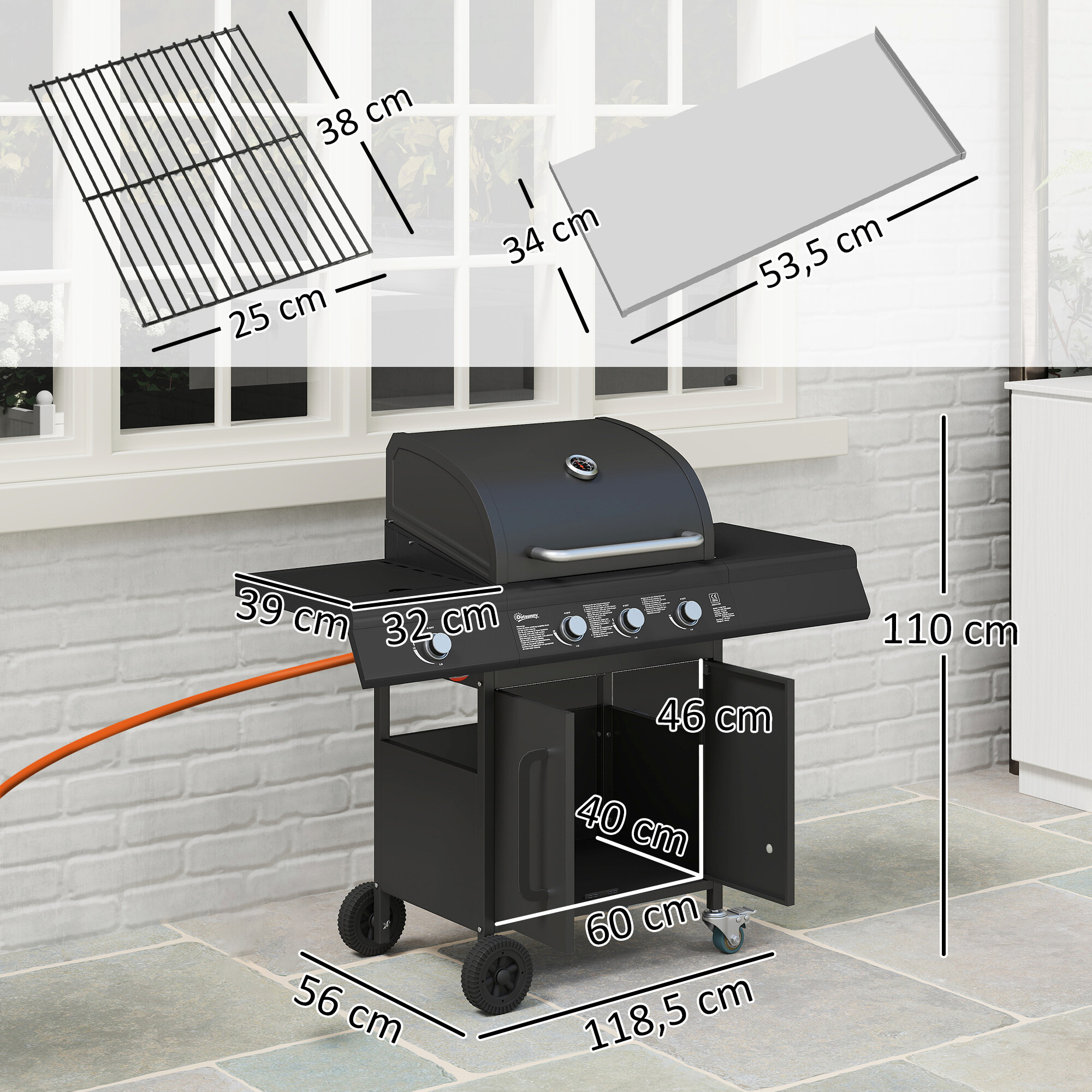 Outsunny Gasgrill Edelstahl B/H/L: ca. 56x110x118,5 cm