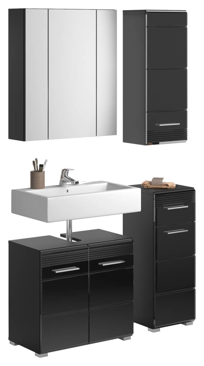Badezimmer-Set LINUS schwarz schwarz Hochglanz B/H/T: ca. 105x182x34 cm