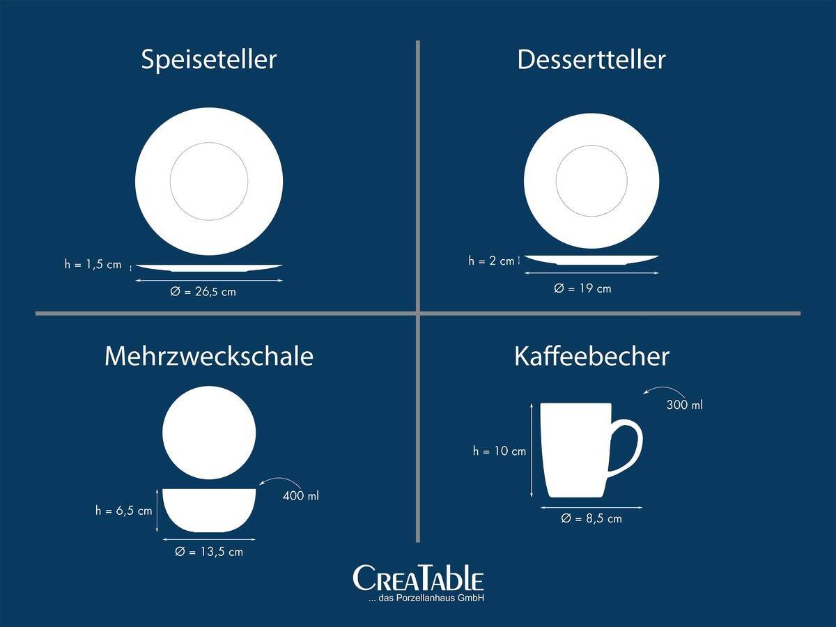 CreaTable Kombiservice Polka Dots weiß Steinzeug 16 tlg.