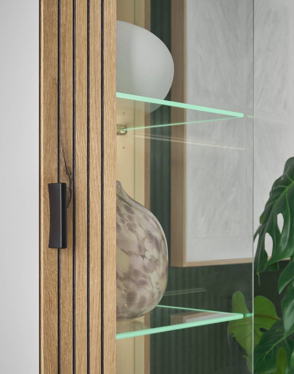 Vitrine Hudson weiß matt Eiche Evoke Coast Nachbildung B/H/T: ca. 75x180x38 cm