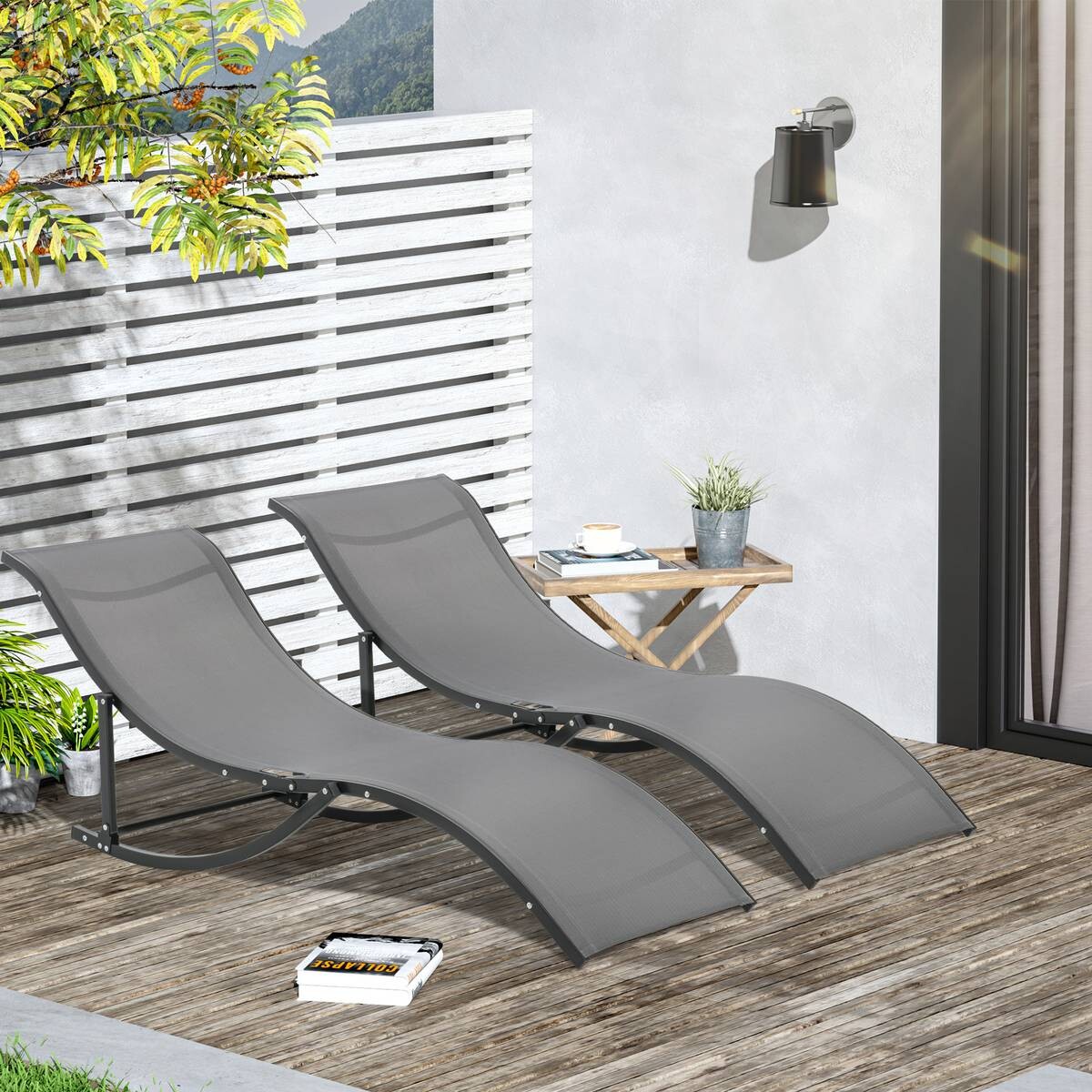 Outsunny Gartenliege 2er Set dunkelgrau Aluminium B/H/L: ca. 61x63x165 cm