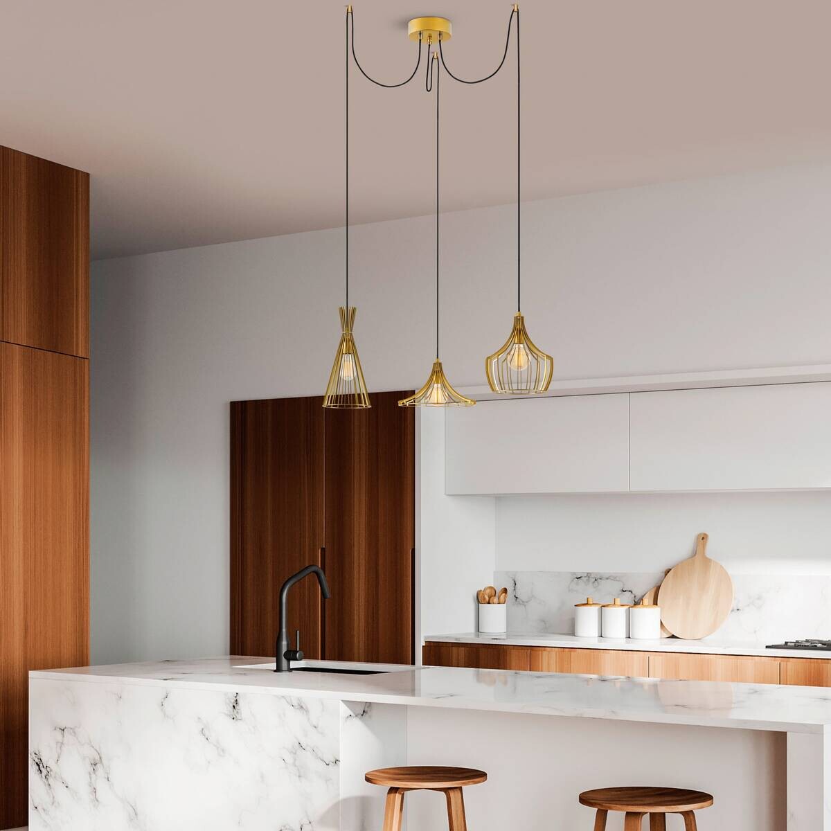 Opviq Pendelleuchte Mezopotamya gold B/H/T/L/D: ca. 114x130x114x114x114 cm E27 3 Brennstellen