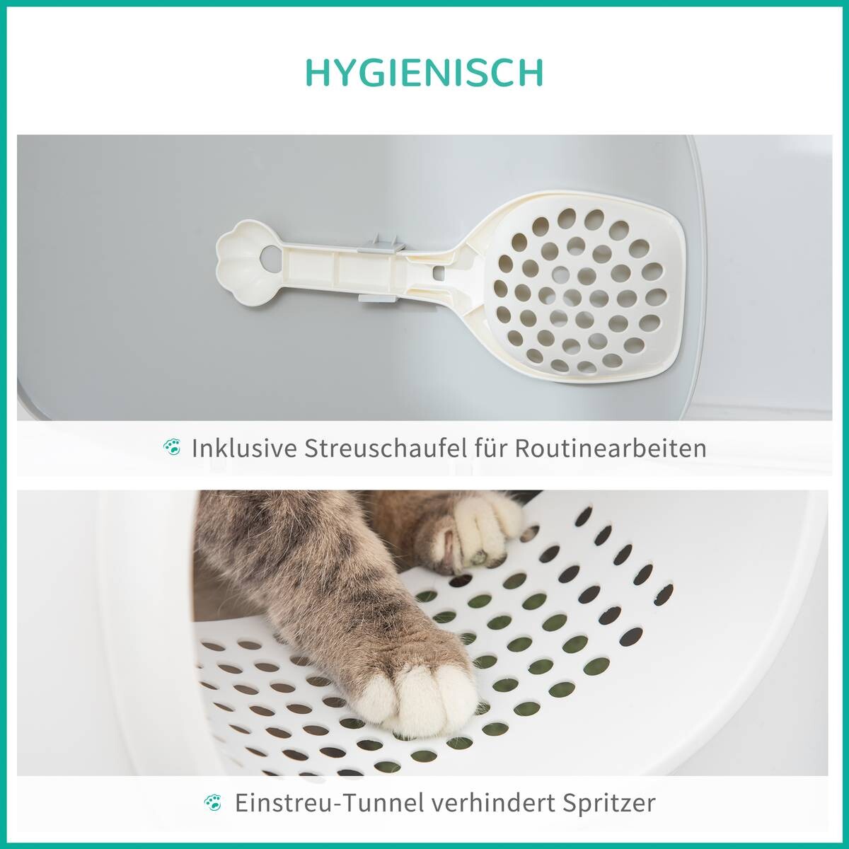 PawHut Katzentoilette hellgrau Kunststoff B/H/L: ca. 40x39x55 cm