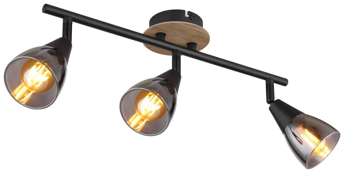 GLOBO Spot Mubby schwarz Rauch Metall Glas B/H/L: ca. 10x20x42 cm E14 3 Brennstellen