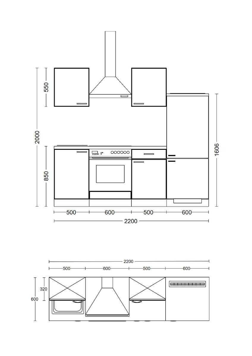 Küchenblock Avila Magnolie matt B/H/T: ca. 220x200x60 cm