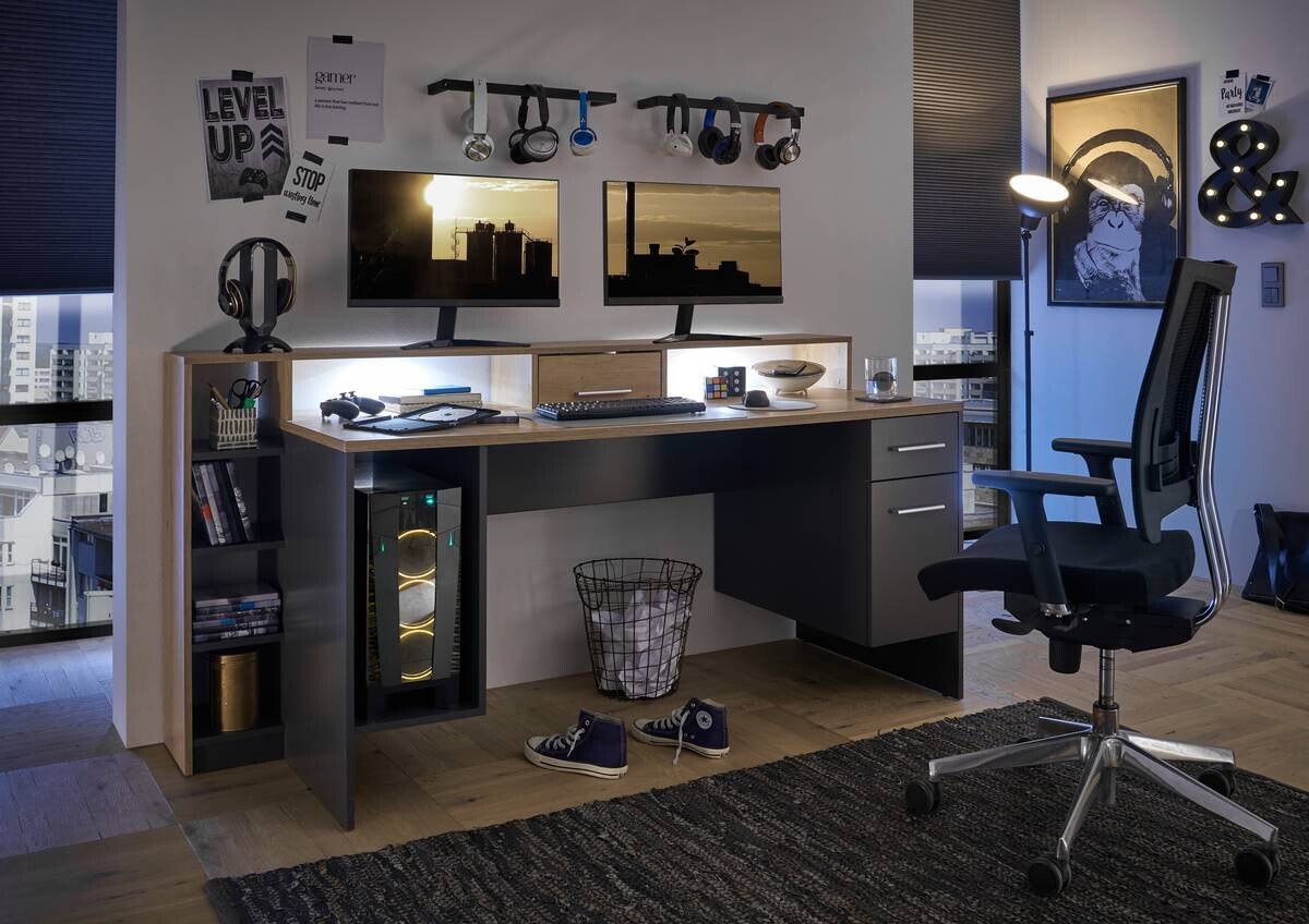 Schreibtisch Highscore grau Eiche Artisan Nachbildung B/H/T: ca. 182x92x70 cm