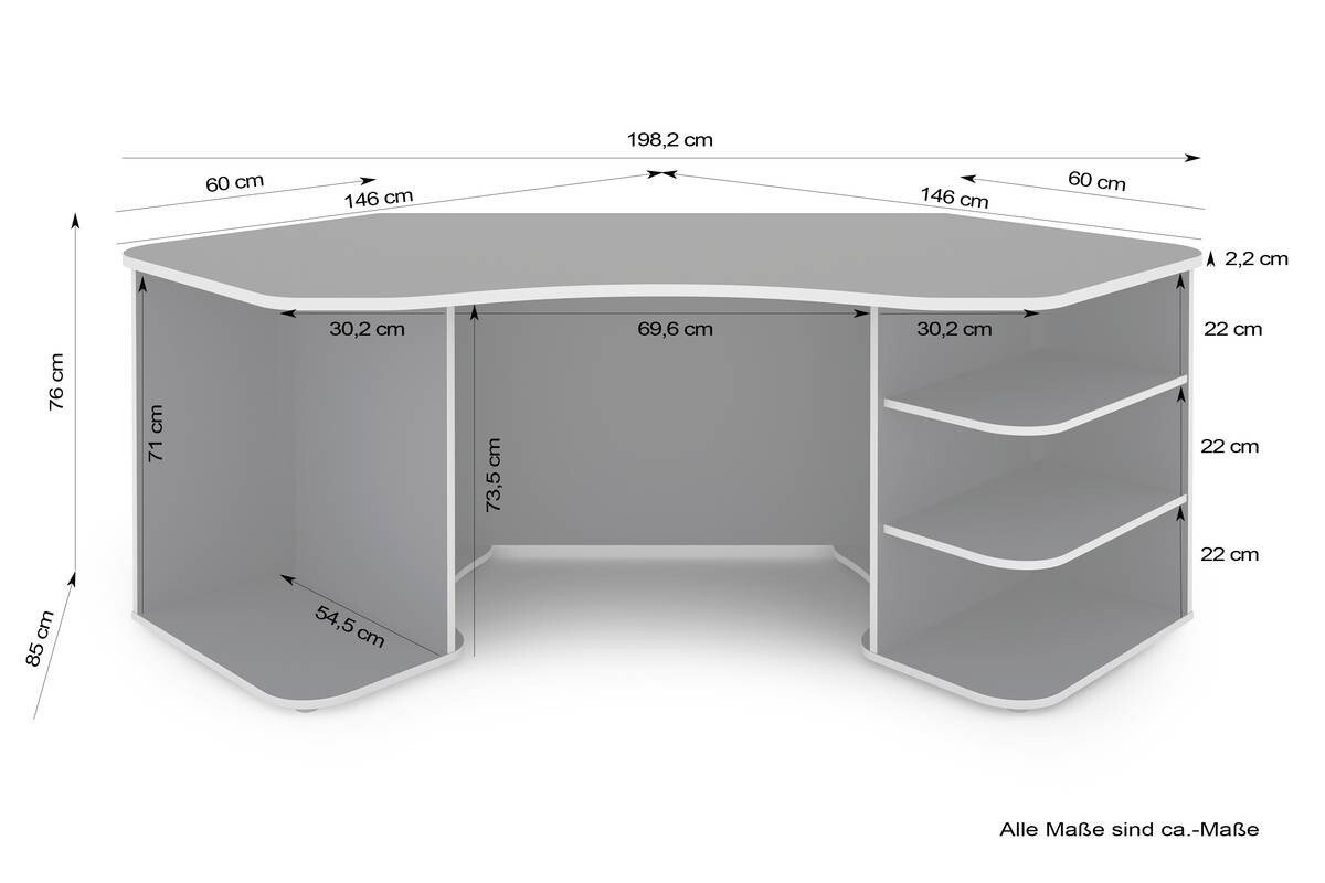 Schreibtisch THANATOS anthrazit rot B/H/T: ca. 198x76x85 cm