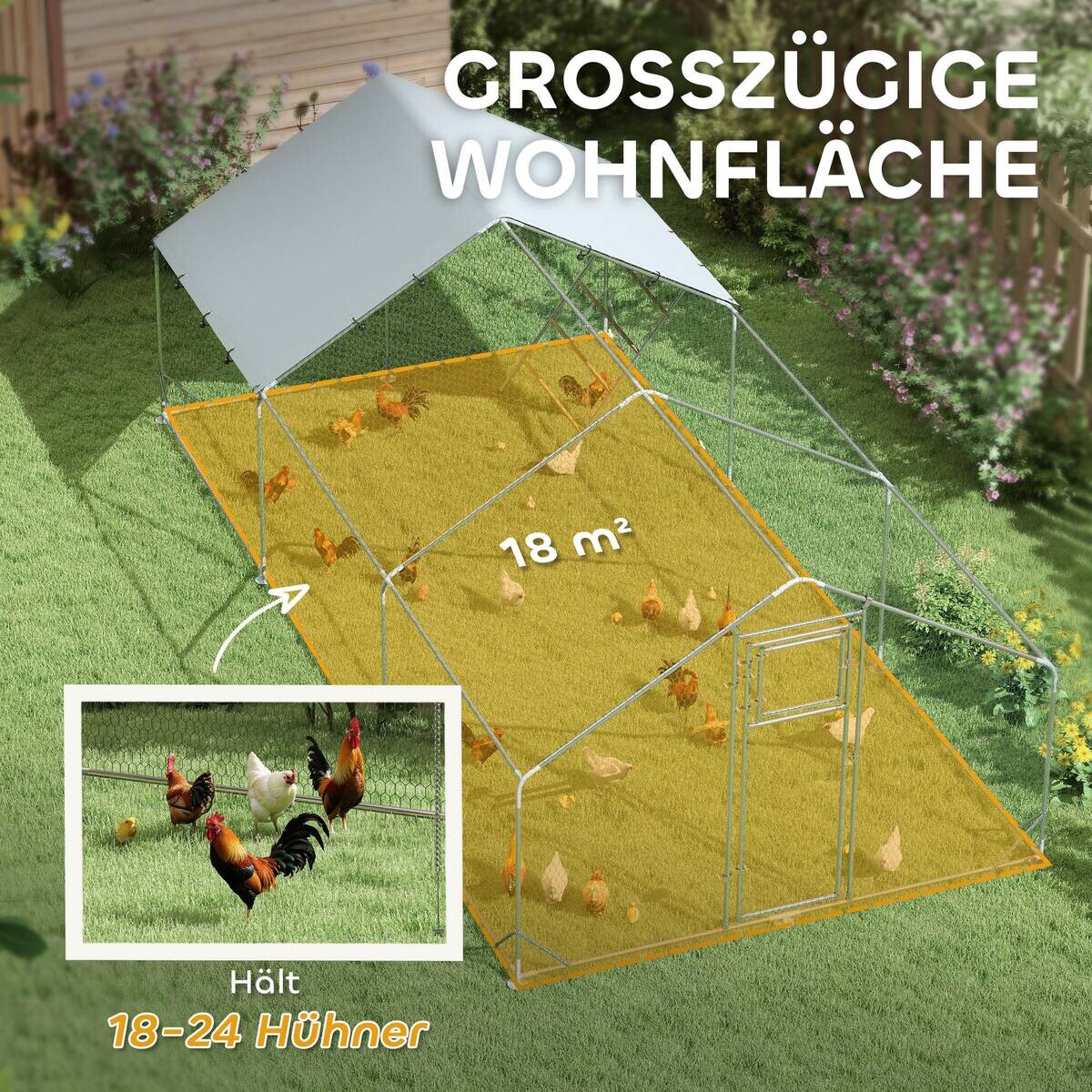 PawHut Hühnerstall silber Stahl B/H/L: ca. 600x195x300 cm