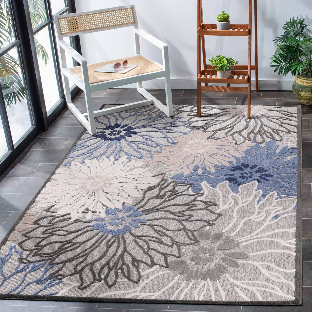 Sanat Outdoorteppich FLORAL grau B/L: ca. 160x230 cm