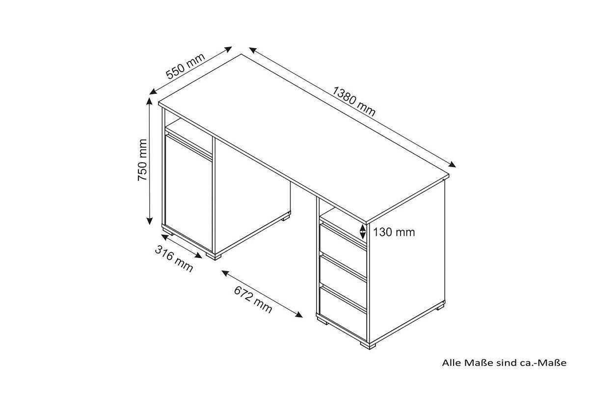 Schreibtisch LOBO Eiche Old Wood Nachbildung anthrazit B/H/T: ca. 138x75x55 cm