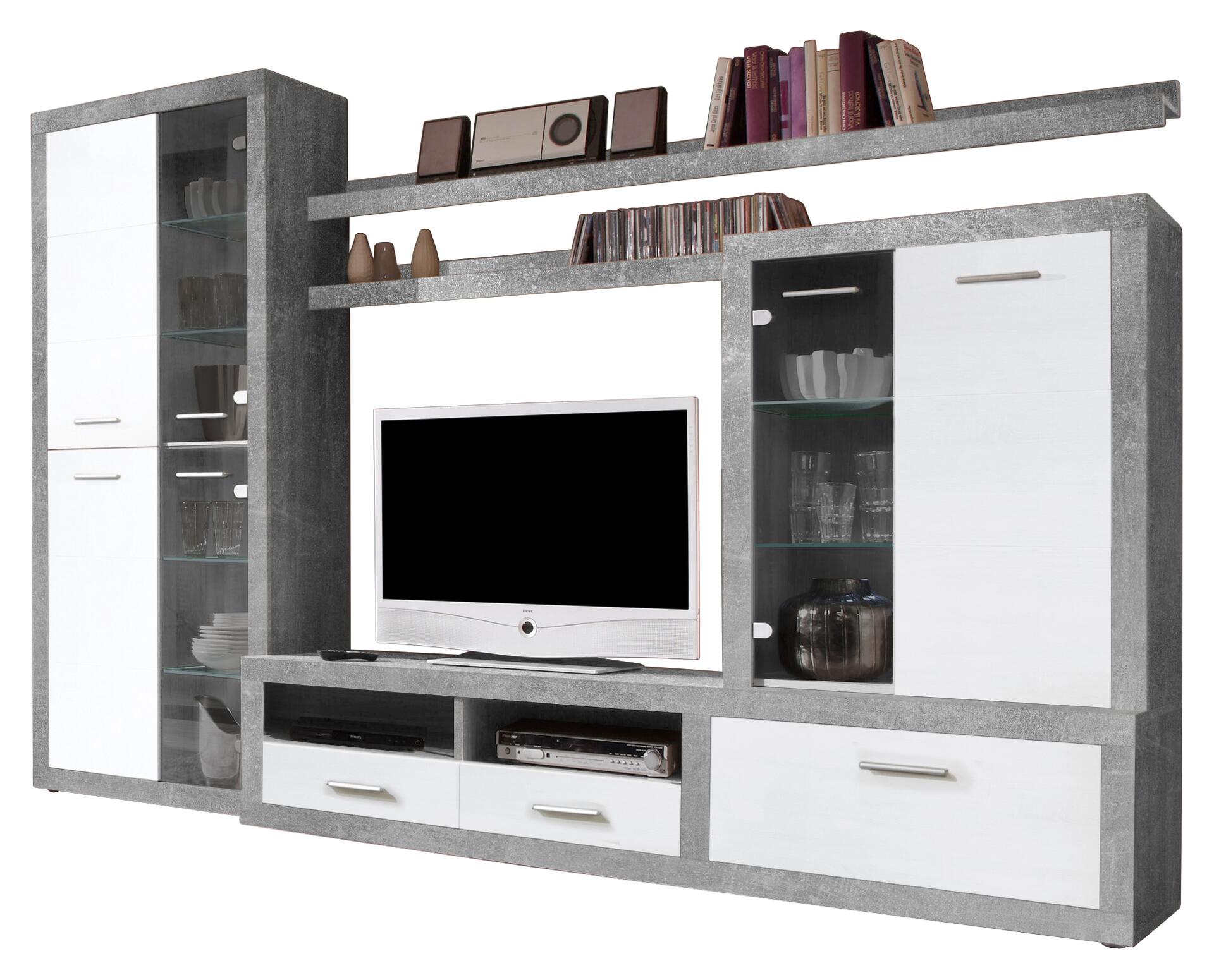 Wohnwand CanCan Beton Optik weiß B/H/T: ca. 285x195x40 cm