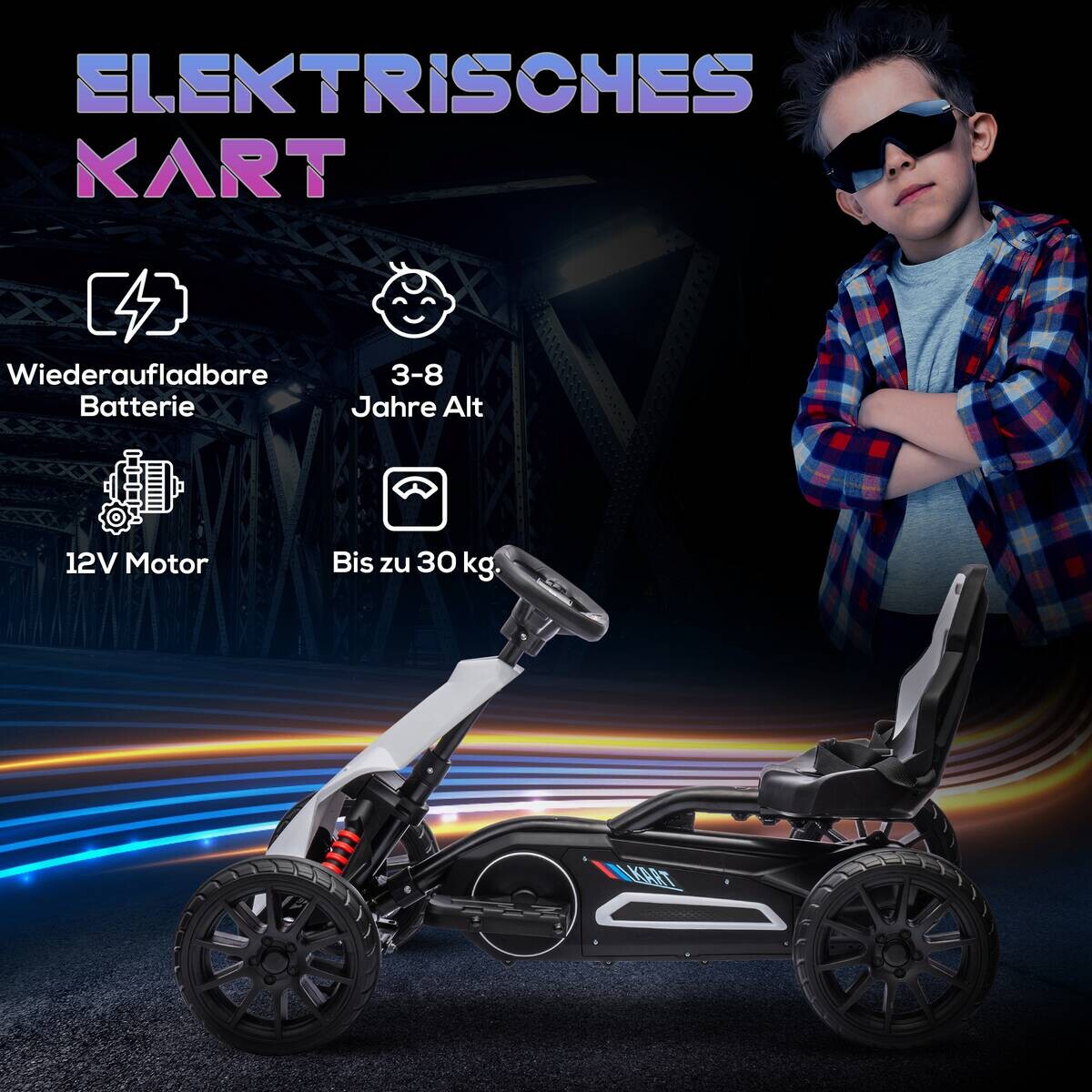 HOMCOM Kinder Elektro Gokart weiß B/H/L: ca. 58x58,5x100 cm