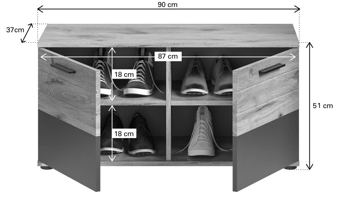 Sitzbank Mason Nox Oak Nachbildung dunkelgrau B/H/T: ca. 90x45x37 cm