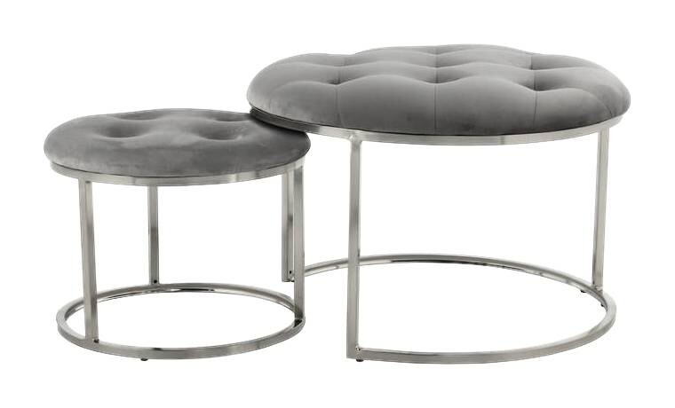 360 Living Hocker Becky 800 2er grau silber Samt Metall H/D: ca. 41x60 cm