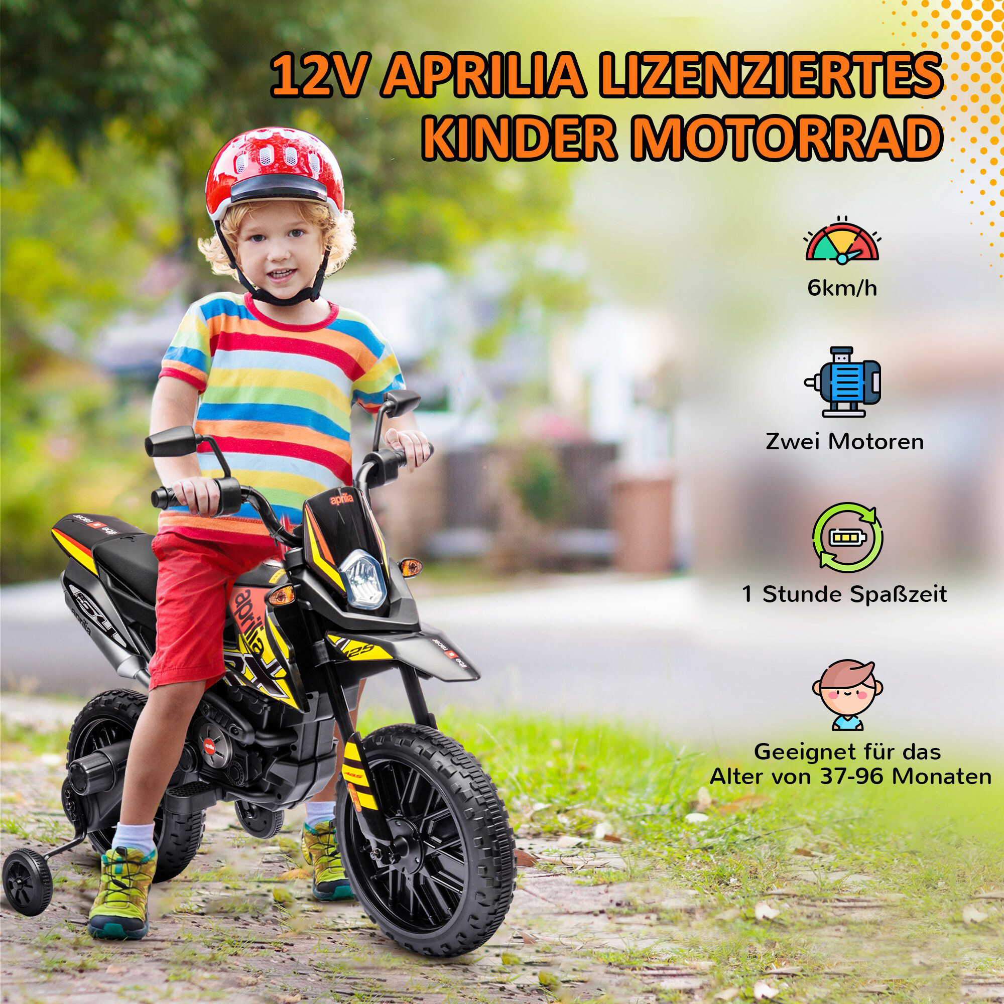 AIYAPLAY Kindermotorrad gelb B/H/L: ca. 56x80x106,5 cm