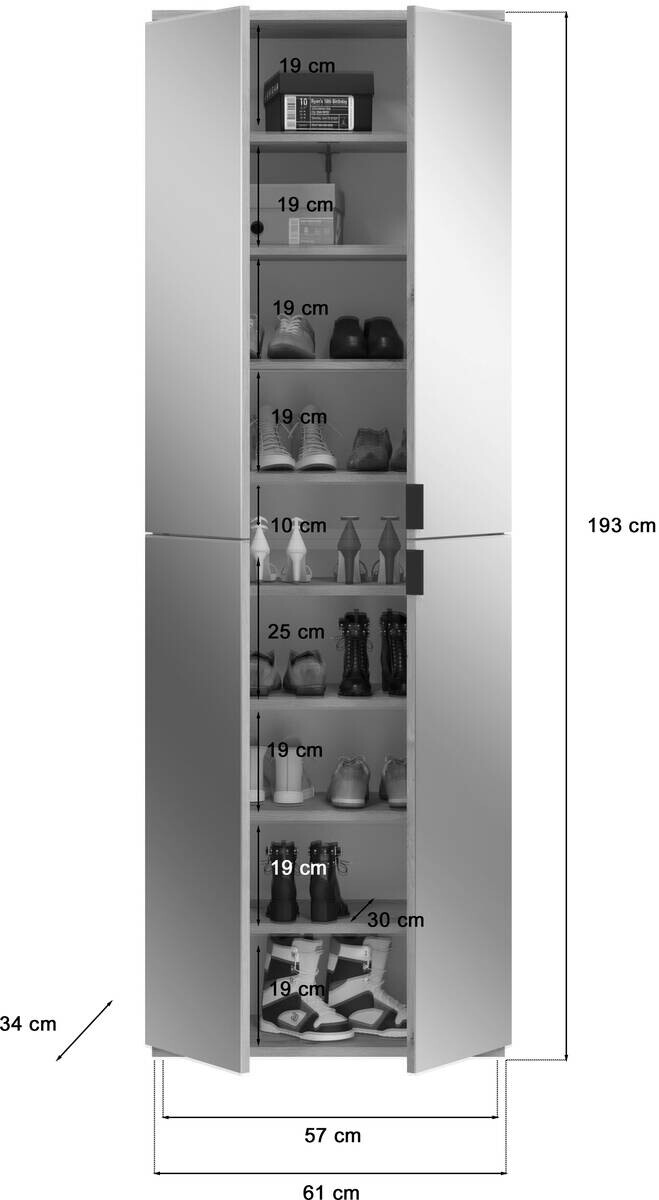 Garderobe PROJEKT Eiche Artisan Nachbildung weiß Hochglanz Spiegel B/H/T: ca. 212x193x34 cm