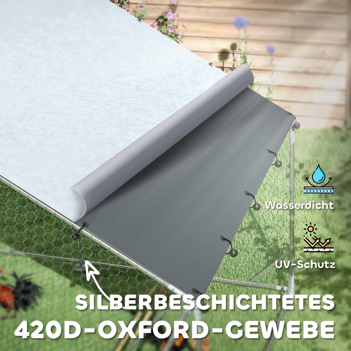 PawHut Hühnerstall silber Stahl B/H/L: ca. 400x195x300 cm