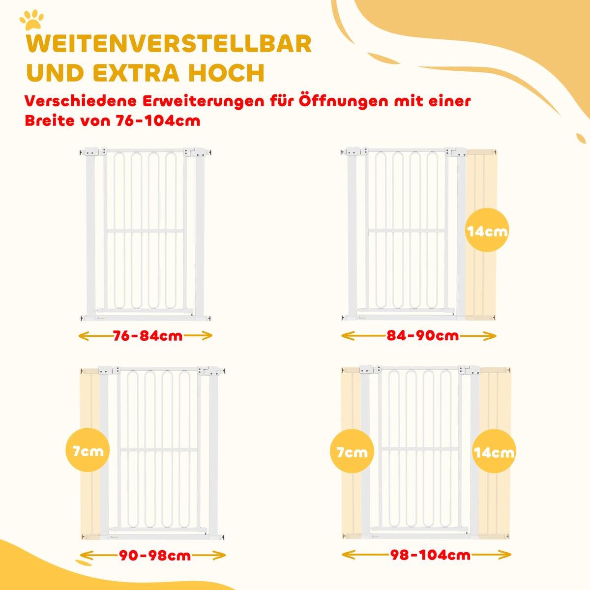 PawHut Türschutzgitter weiß Kunststoff B/H/L: ca. 5x104x104 cm