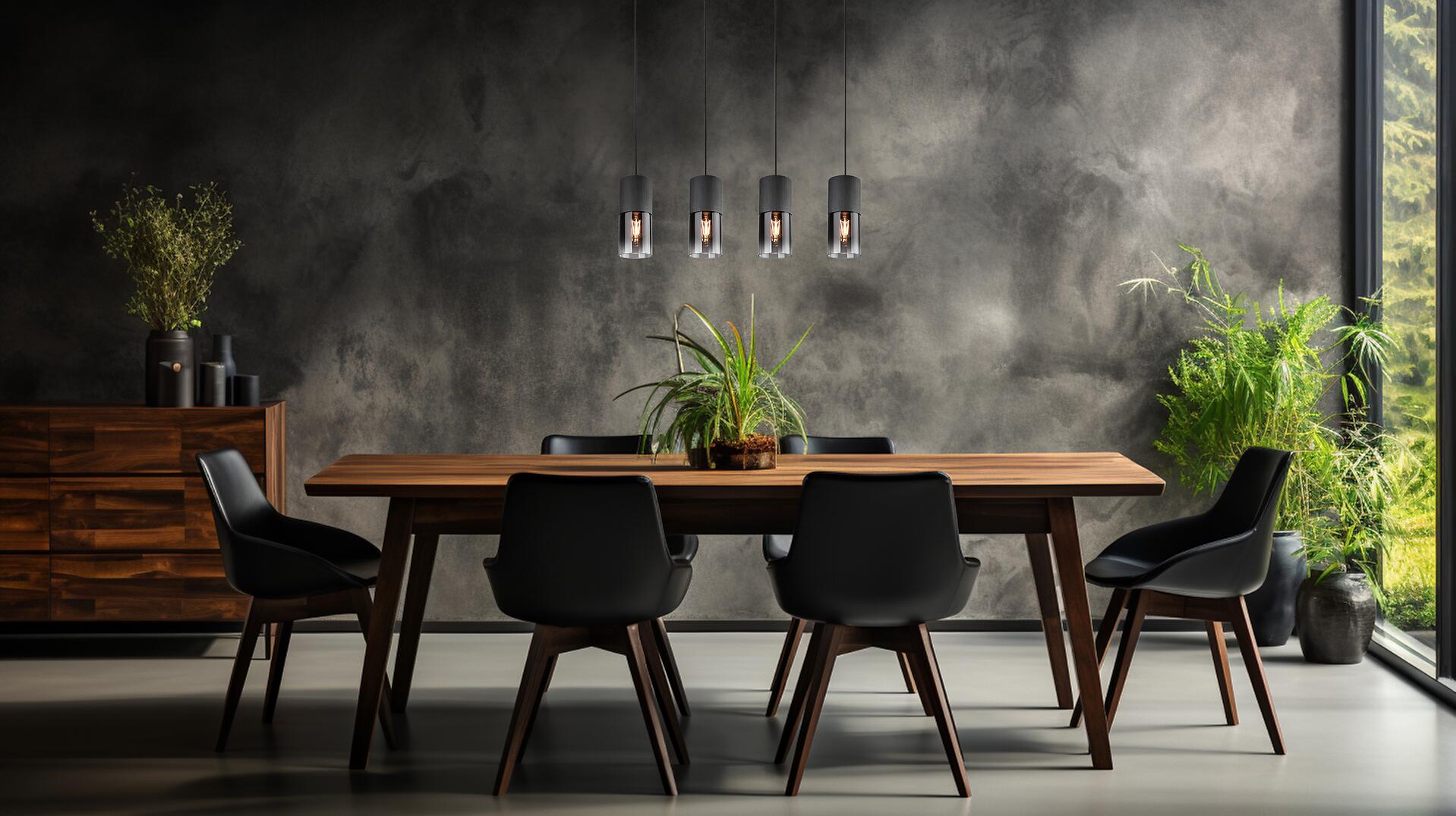 Reality Pendelleuchte Robin schwarz Rauch Metall Glas B/H/D: ca. 81x150x10 cm E27 4 Brennstellen