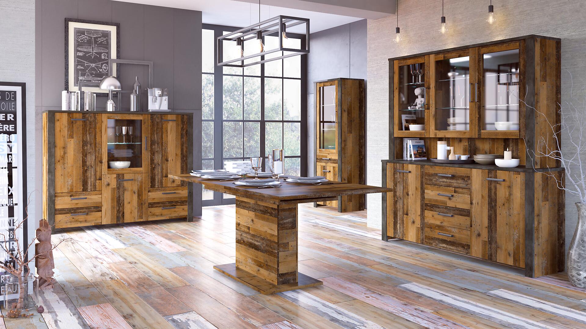 Vitrine Oregon Old Wood Nachbildung Fresko Spanplatte B/H/T: ca. 70x193x44 cm