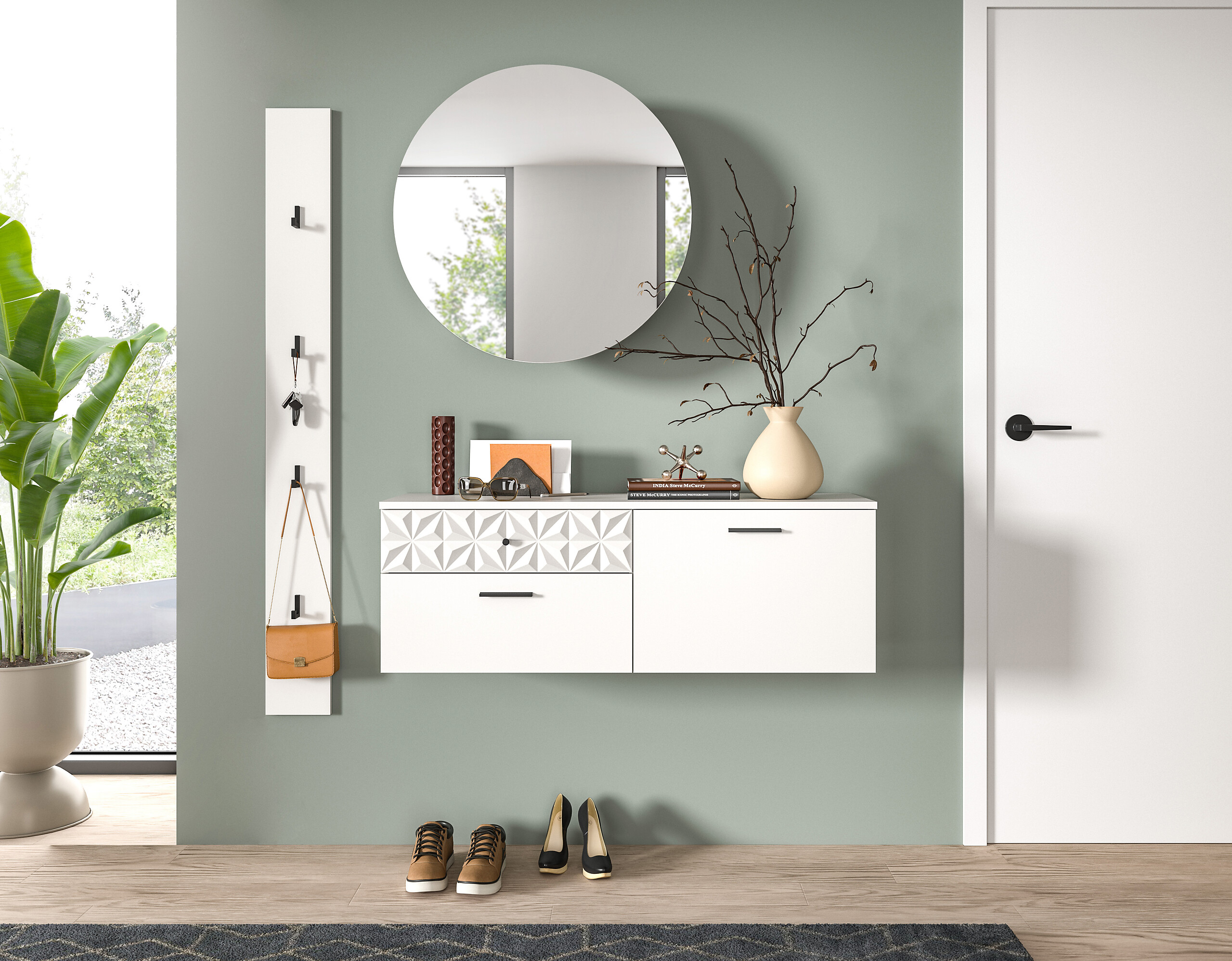 Garderobe Prisma weiß weiß Hochglanz B/H/T: ca. 141x192x34 cm