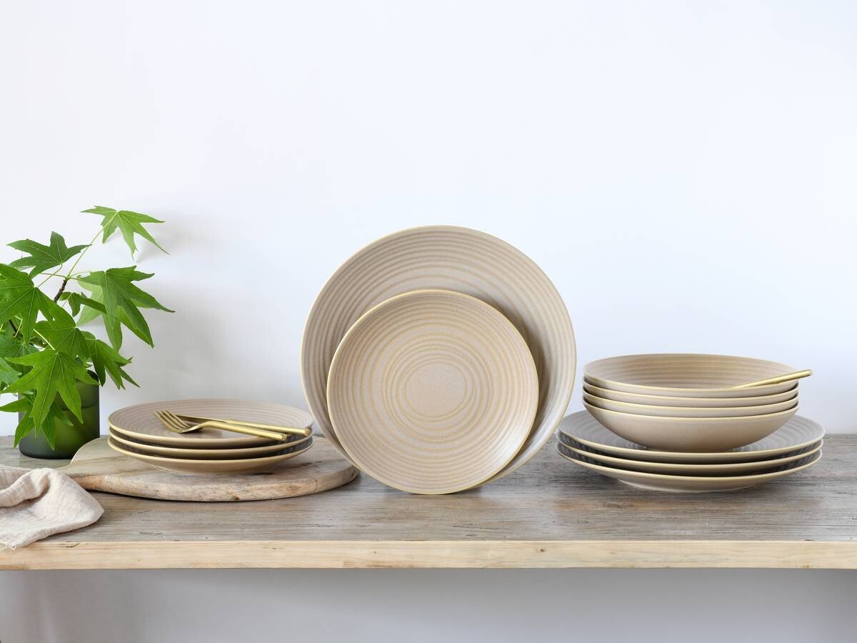 CreaTable Tafelservice Lava Stone Sand sandbeige Steinzeug