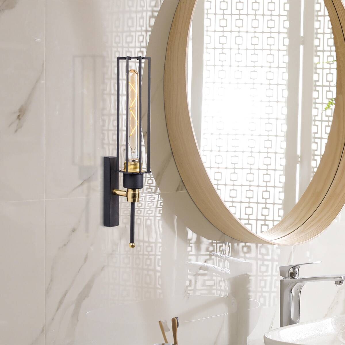 Opviq Wandleuchte schwarz gold Metall B/H/L: ca. 10x36x8 cm E27 1 Brennstellen