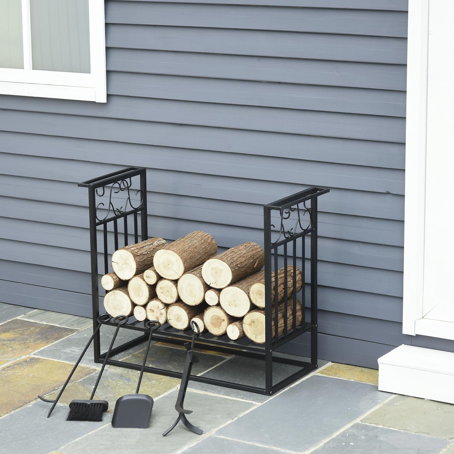 HOMCOM Kaminholzständer schwarz B/H/T: ca. 75x60x30 cm ca. 100 kg