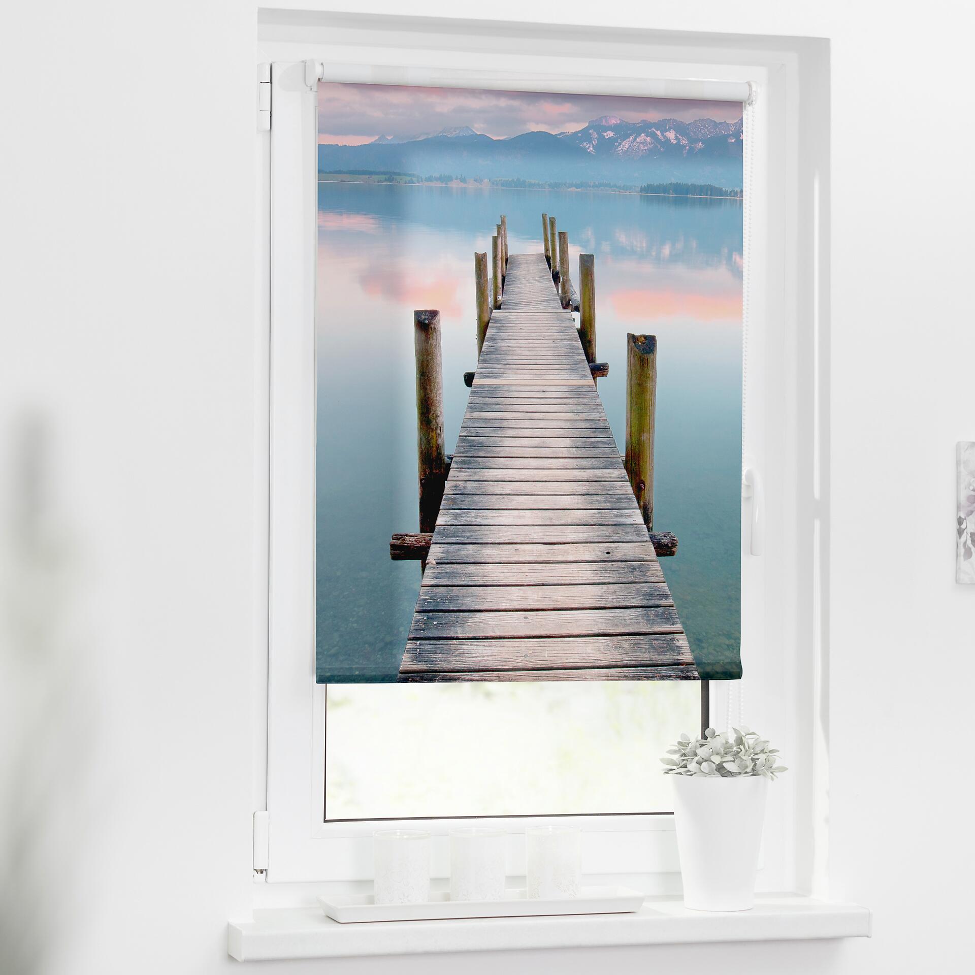 LICHTBLICK Rollo Steg Abendstimmung blau B/L: ca. 45x150 cm