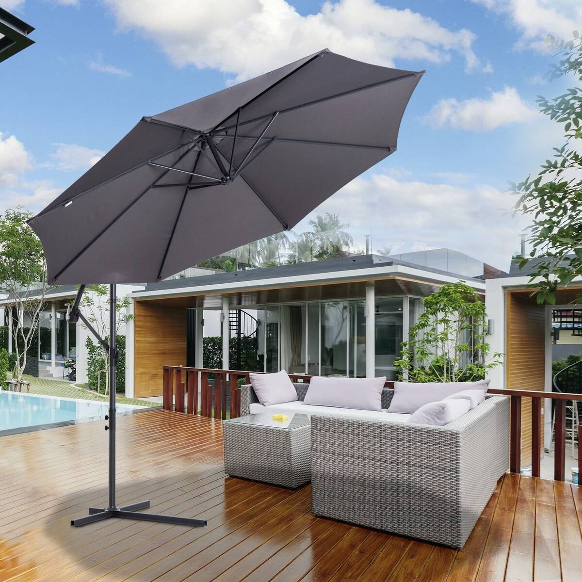 Outsunny Ampelschirm grau Stahl H/D: ca. 250x300 cm