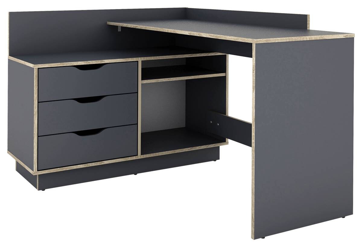 Winkelschreibtisch BELFAST anthrazit Eiche Optik B/H/T: ca. 129x83,5x105 cm