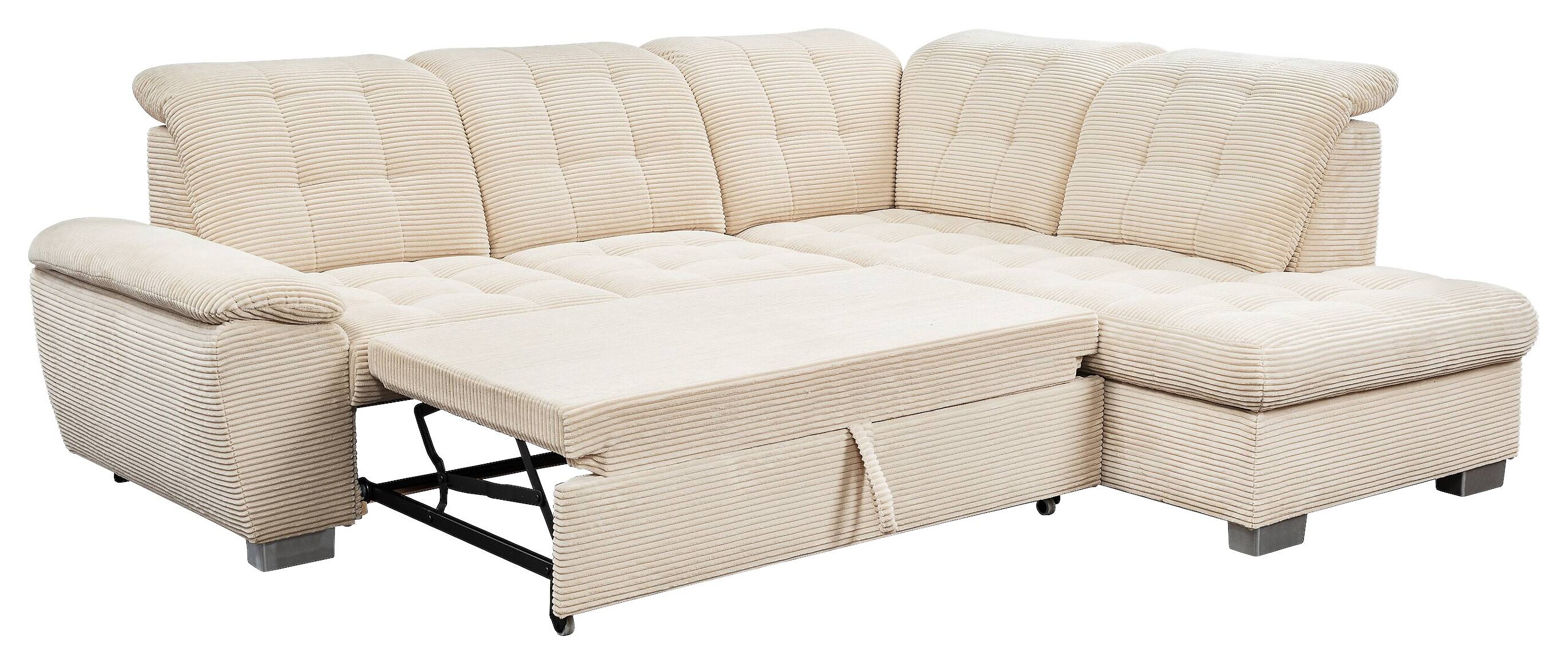 Ecksofa mit Bettfunktion und Bettkasten creme Microfaser B/T: ca. 216x260 cm