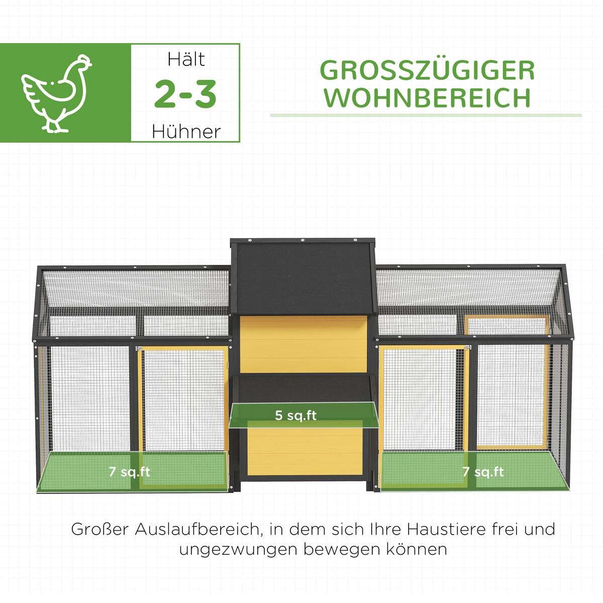 PawHut Hühnerstall gelb Holz B/H/L: ca. 125x113,5x247 cm