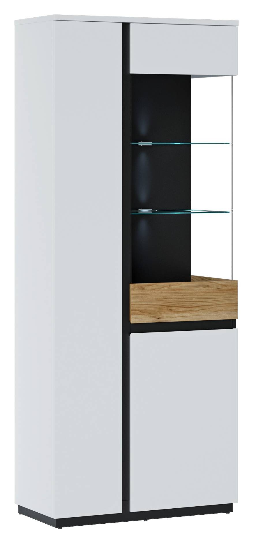 Standvitrine Novena weiß Eiche Catania Nachbildung schwarz matt B/H/T: ca. 84x200x40 cm