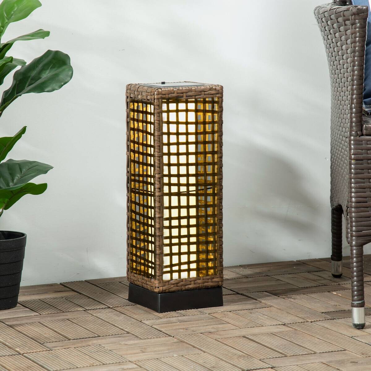 Solarleuchte sand Polyrattan Edelstahl Polypropylen B/H/L: ca. 15,5x15,5x46 cm