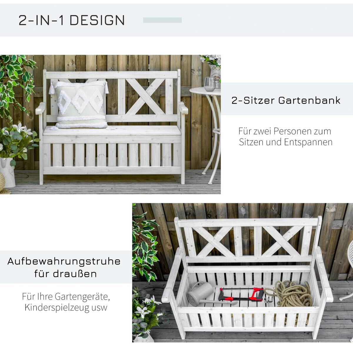 Outsunny Gartenbank weiß Holz B/H/L: ca. 61x85x115 cm