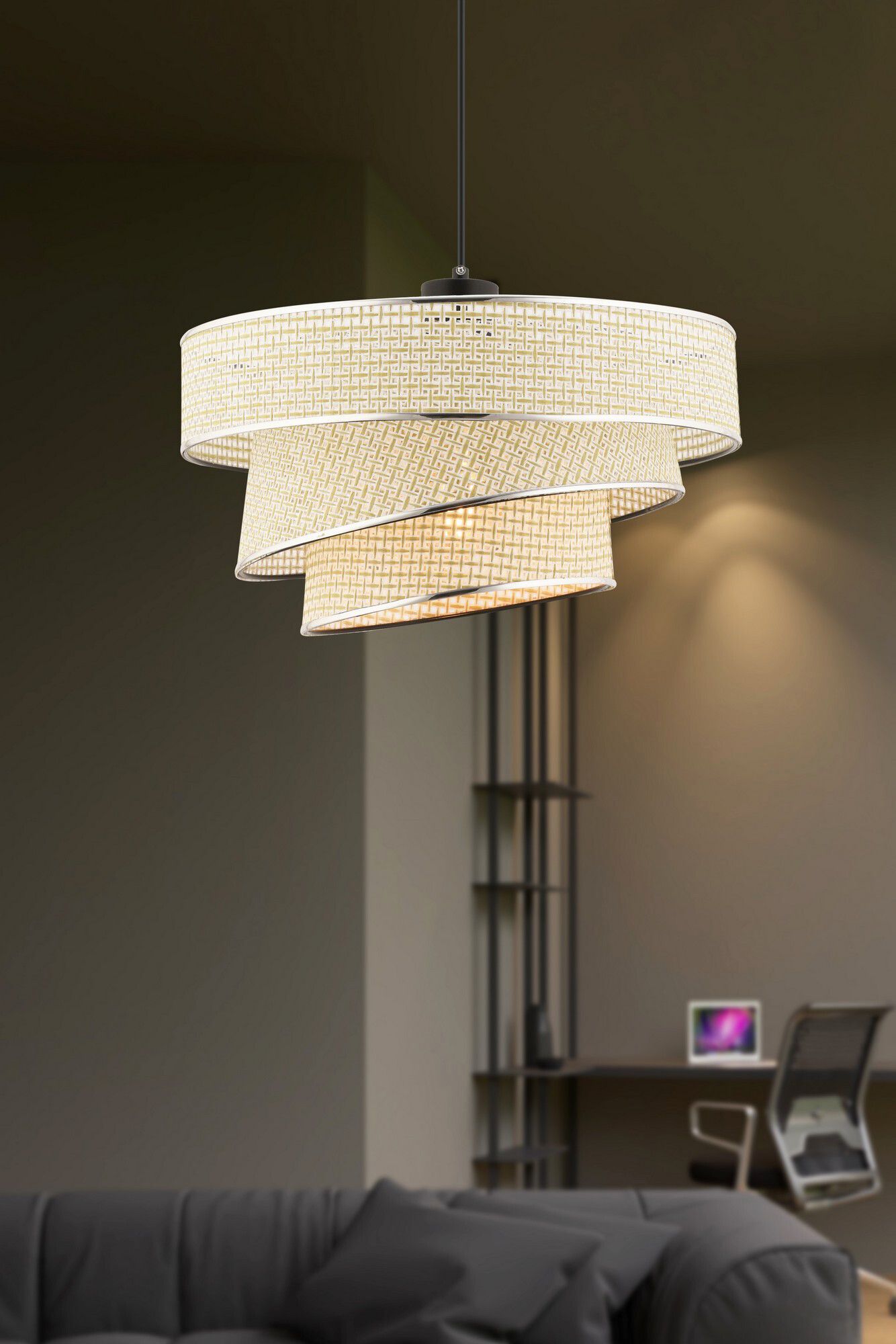 Opviq Pendelleuchte Couper creme silber Baumwolle Metall B/H/L: ca. 40x72x40 cm E27 1 Brennstellen