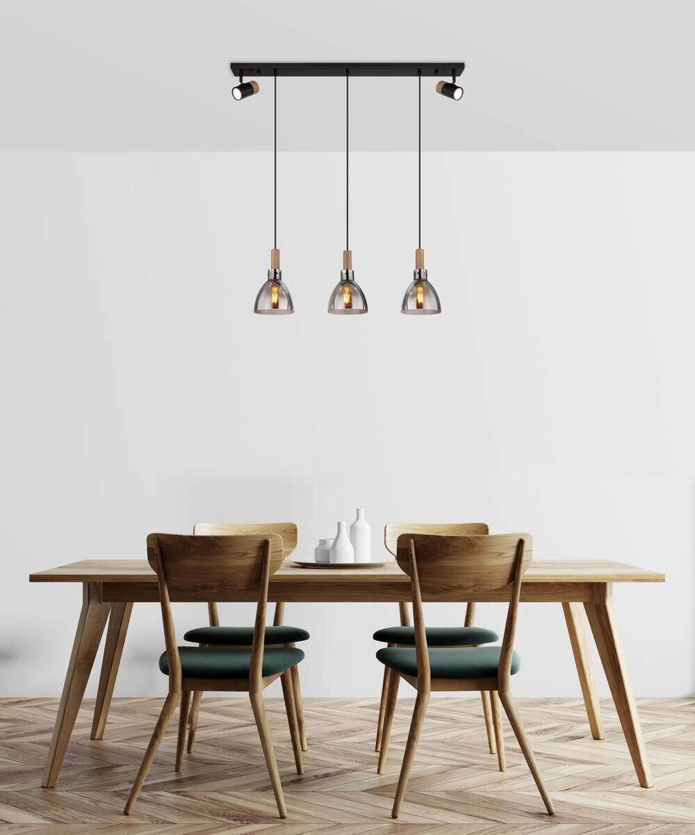 GLOBO Pendelleuchte dunkelbraun schwarz Metall MDF B/H/T: ca. 16x120x95 cm E27 3 Brennstellen