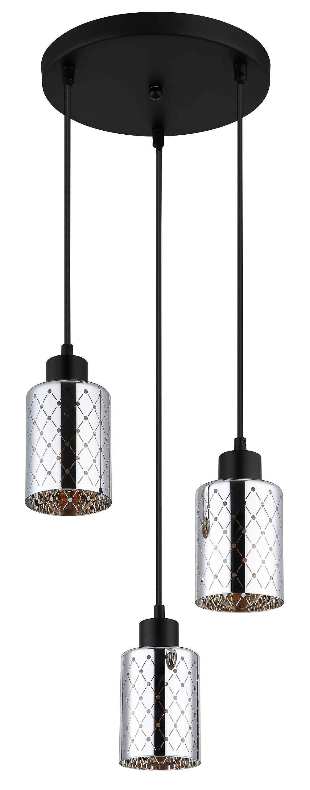 GLOBO Hängeleuchte mattschwarz klar Chrom Metall PVC Glas H/D: ca. 120x29 cm E27 3 Brennstellen